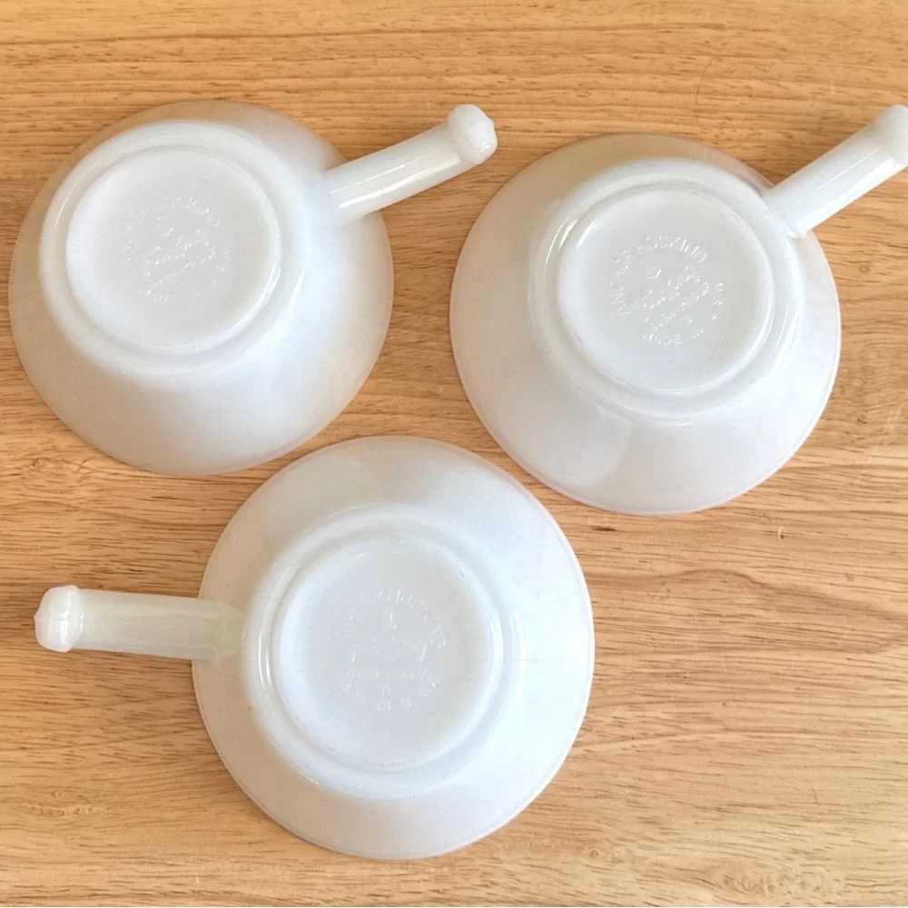 Fire-King Anchor Hocking Milk Glass Custard Cups  Handled French Casserole Bowls